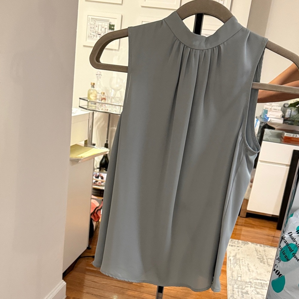 Amanda Uprichard Blue/Gren/Gray high neck Tank Top with charcoal buttons in back